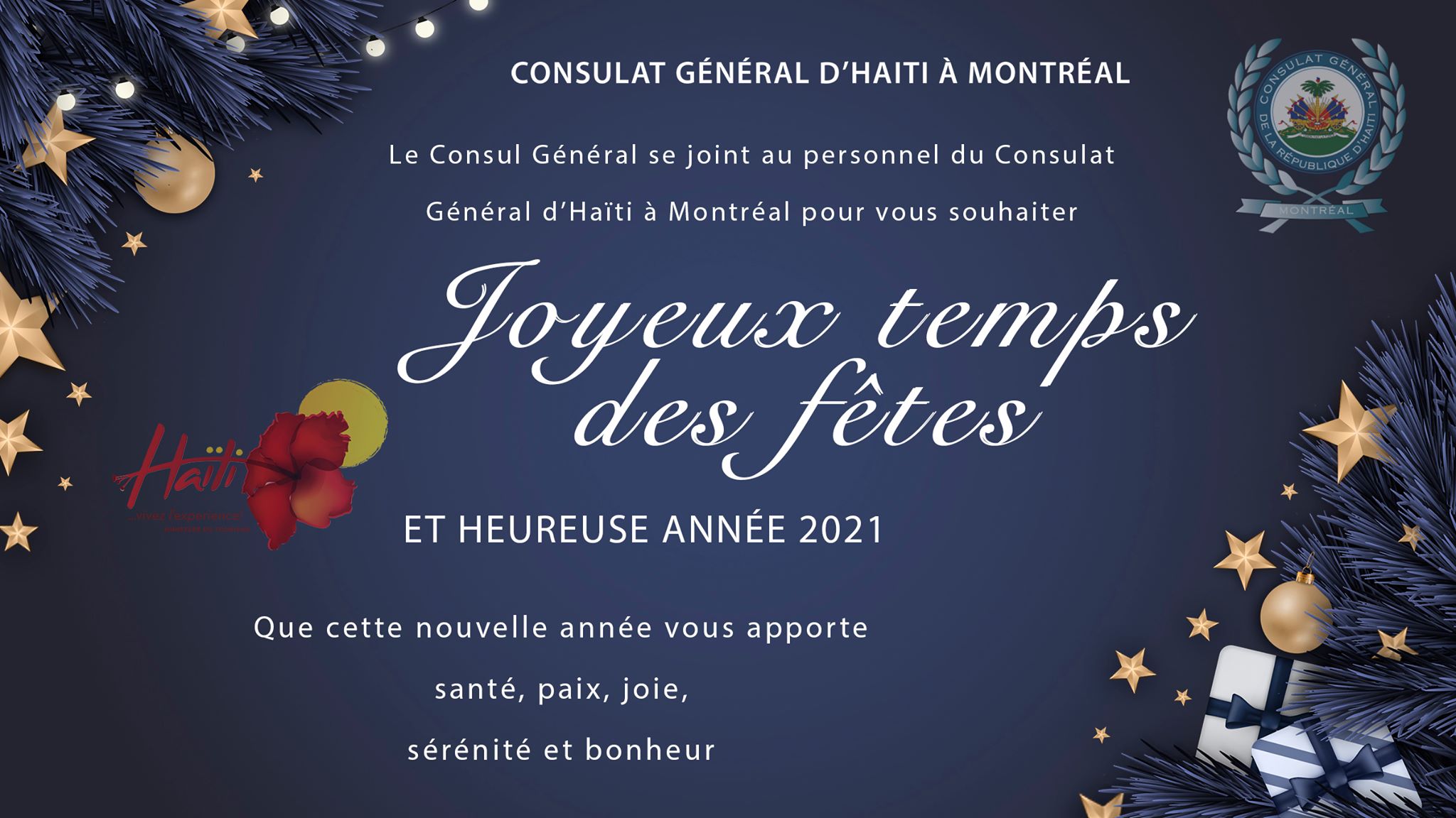 VŒUX À L'OCCASION DES FETES DE FIN D'ANNÉE – Consulat général de la  République d'Haïti à Montréal